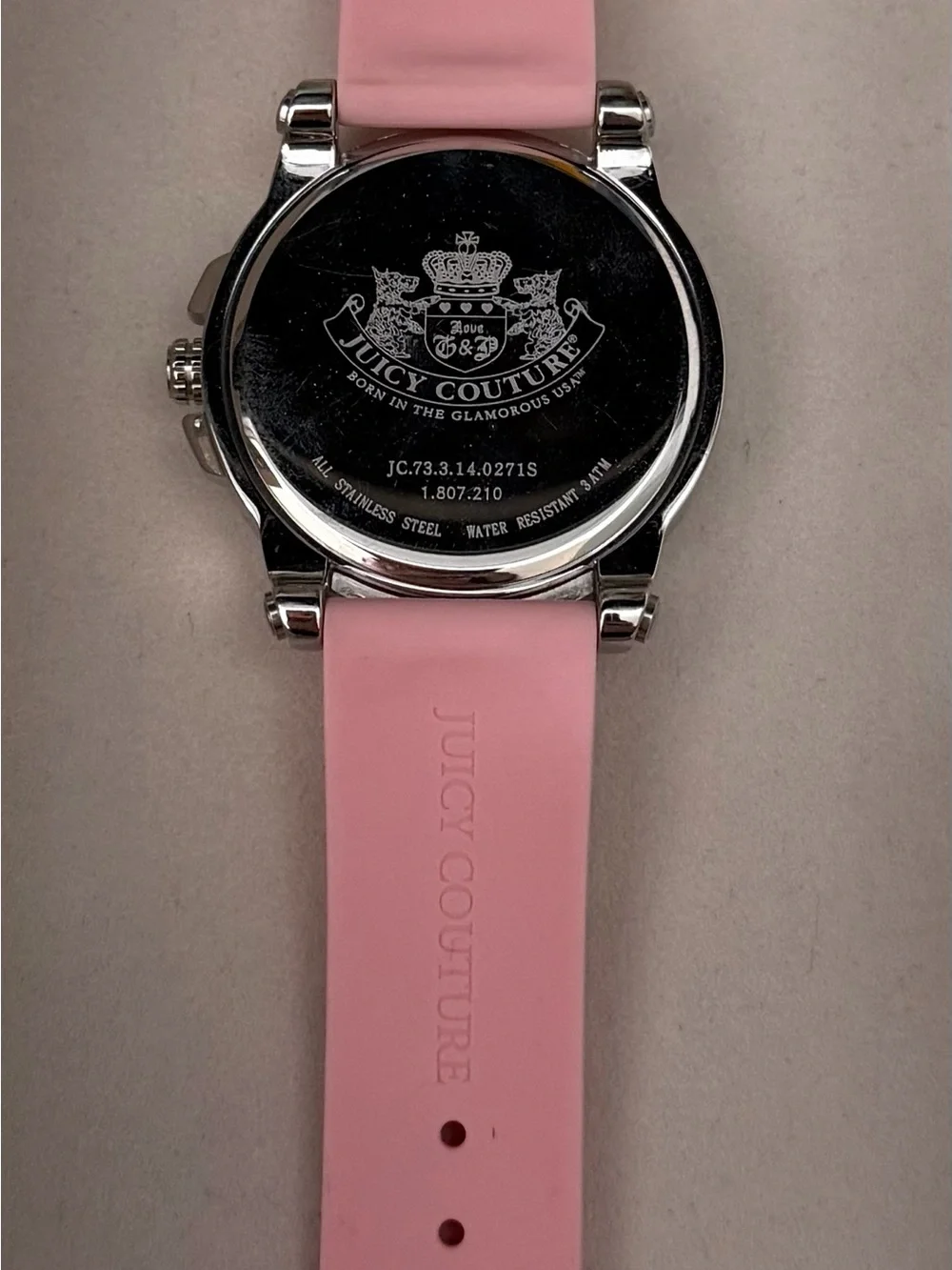 Juicy Couture Pink Crystal Bezel Silicone Strap Watch